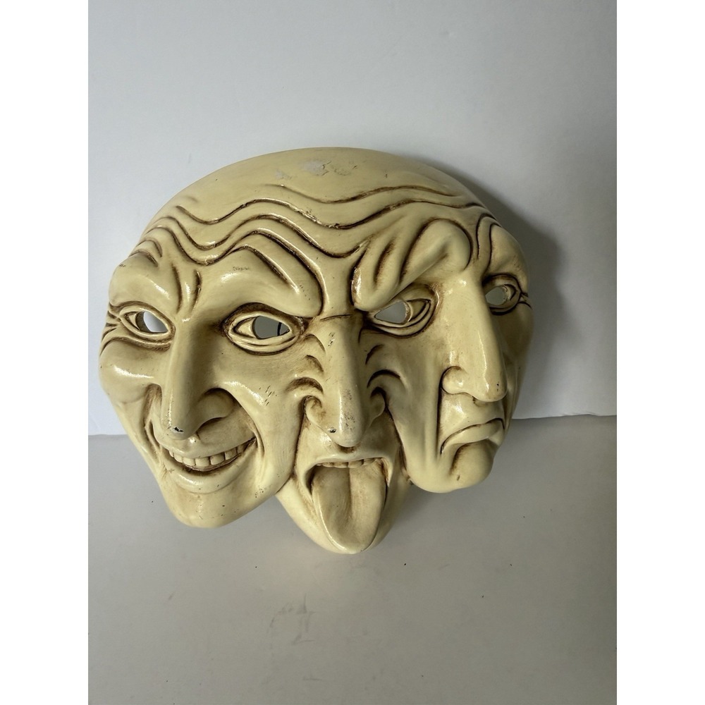 Vintage Three Face Theater Mask Wall Decor Comedy Tragedy Expressions Art Plaque